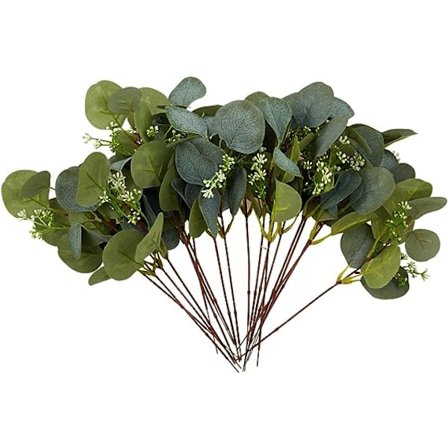 20 stk/pakke Kunstig plante Silke Plastblomster Eukalyptusblader Stilker Grener Blomsterbuketter Krans Arrangement Hjem Bord Hage Bryllup Grønn