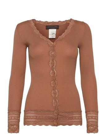 Silk Cardigan Ls W/Wide Lace Brown Rosemunde