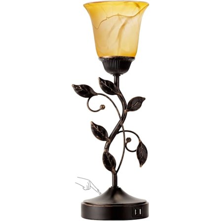 Bordslampa med touchkontroll, 3-vägs dimbar sänglampa, bärnstensglaslampa för vardagsrum, sovrum, byrå, LED-lampa ingår (brons)