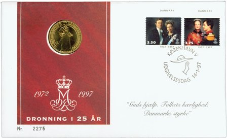 Jubilæumsmøntbrev - Dronning Margrethe 25 års regeringsjubilæum