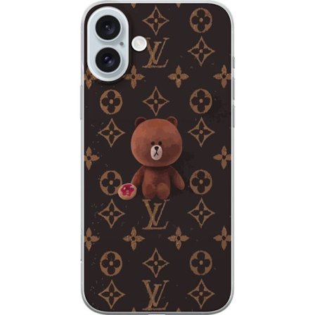 Kompatibelt Mobilskal till Apple Apple iPhone 16 Plus Söt Björn Estetik på Lyxigt Monogrammönster