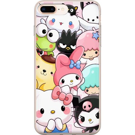 Kompatibelt Mobildeksel til Apple iPhone 7 Plus Tett mønster av søte figurer med store øyne i ulike farger og uttrykk med LABUBU-tekst