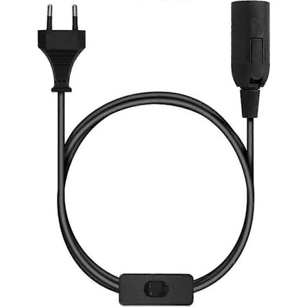 E27 sockel med sladd - Lamphållare för glödlampa med strömkabel, eluttag och strömbrytare - 1,8 m kabel (LGL)