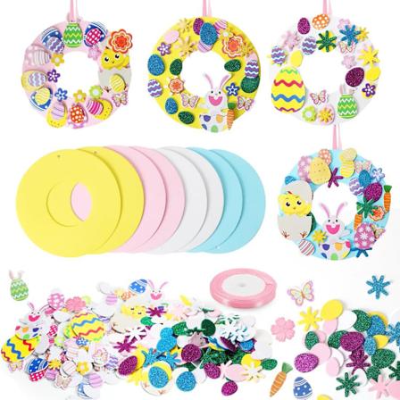8 stk DIY påskekrans, DIY påskeposer, krans til dekorering med skumklistremerker, DIY-aktiviteter for barn, påskedekorasjon