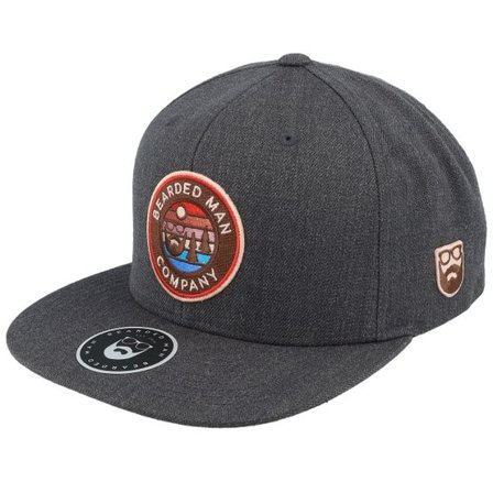 Bearded Man - Grå snapback Keps - Retro Sunset Patch Charcoal Grey Snapback @ Hatstore