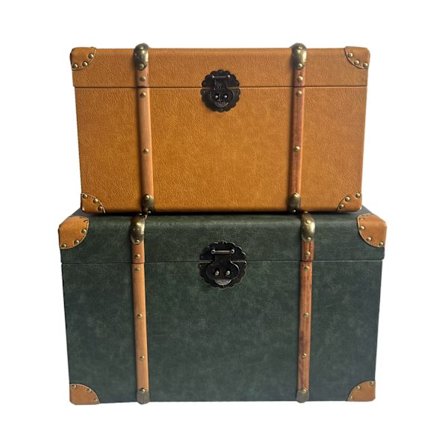 Opbevaringskuffer i olivengrøn og sennepsfarvet, 2 stk., 64x40x40 cm