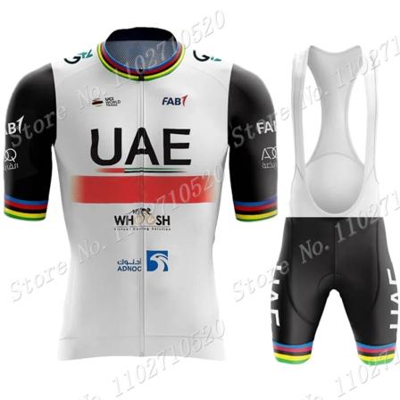 Svart UAE Team 2023 Golden Cycling Jersey Set Kortermet Herreklær Landeveissykkelskjorter Dress Sykkel Bib Shorts MTB Maillot 18 XS