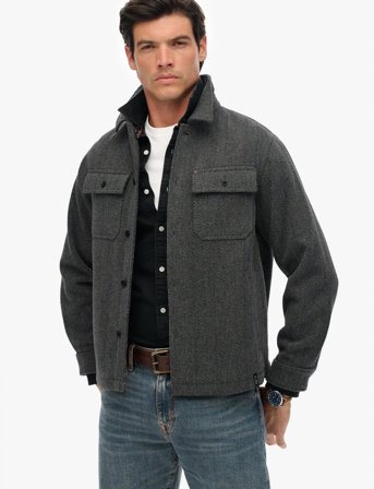 Superdry Merchant Herringbone Overshirt - Grey - XL