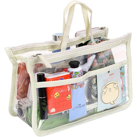 Transparent PVC Indsats Håndtaske Organizer Rejse Makeup Toilettaske Vasketaske Kosmetisk Lomme Pung Organizer Indsats med Lynlås og Håndtag