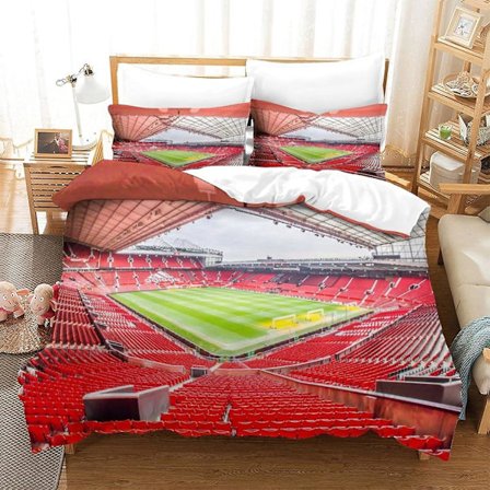 Old Trafford, England Sengetøy Dynetrekksett Fotballbane Trykt Sengetøy Dynetrekk Ultramyk Mikrofiber for Barn Tenåringer Voksne Dobbel