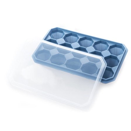 Nem frigivelse af isforme med låg, polygonal form, isbakke, fleksibelt silikone isfremstillingsværktøj til cocktails og kaffe