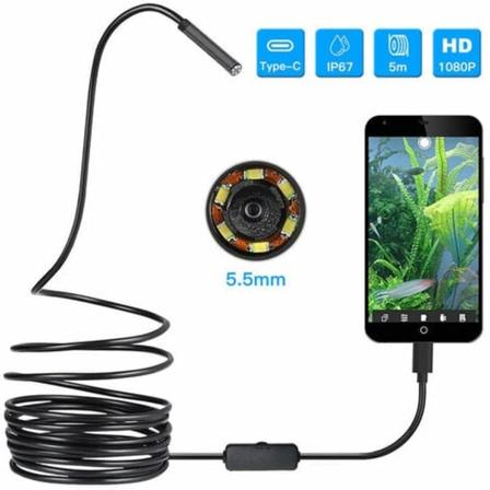 3 i 1 USB-boreskop 5,5 mm ultratunn vattentät boreskop mikro-USB och typ C inspektionsormkamera för OTG Android, PC, bärbara datorer