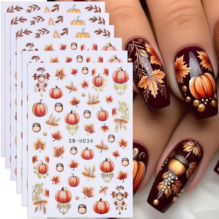 Kurpitsa Kynsitaidetarrat Syksy Vaahteranlehti Kynsikoristeet 6 kpl Vaahteranlehtiä Kurpitsa Kynsien Muotoilu 3D Itseliimautuvat Kynsitaidetarvikkeet 