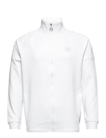 Funnel Embroidered Panel Hooded Zip Through Svetari Collegepaita Valkoinen SIKSILK