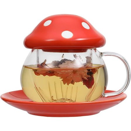 Soppkopp i glass med lokk, brett, sil, filter, infuser for løs te, søt tekopp i fargetrykket gaveeske 11oz (oransje)