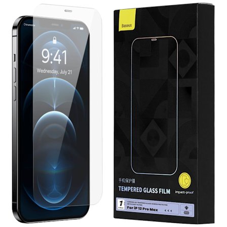 Baseus herdet glass i fullskjerm for iPhone 12 Pro Max, 0,4 mm høyttalerdeksel + monteringssett