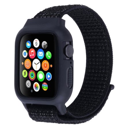 Apple Watch Series 5 44 mm klockarmband i nylon - Mörkblå / Svart