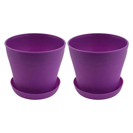 2x Plastkruka Blomkruka Planter Med Fatbricka Rund Glans Hemträdgårdsdekor