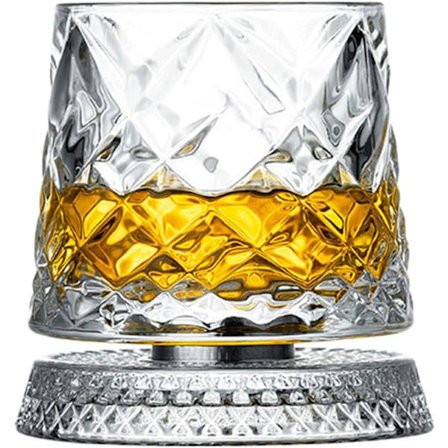 Whiskeyglass med dreibar base i gammeldags stil - Diamantslipt rocksglass for rom, cocktails og avslapning, ideell gave til hjem og bar
