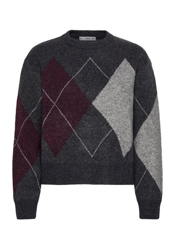 Mango Argyle Knit Sweater - Grey - M