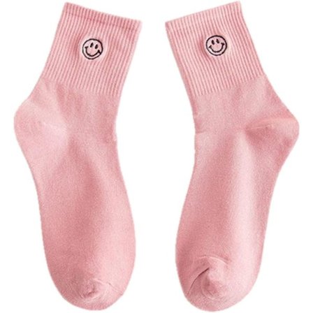 Sokker 3 par Smilende Ansikt Harajuku Damesokker Kawaii Søte Morsomme Bomullsokker Unisex Glade Casual Streetwear Vinter Varme, Rosa