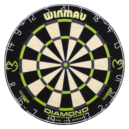 Winmau MvG Diamond Plus Dartboard - Pro Bristle Dartboard, Anti-Glare Numbers, Tournament Approved, Michael Van Gerwen Design, Lime/Black/Beige, 18"