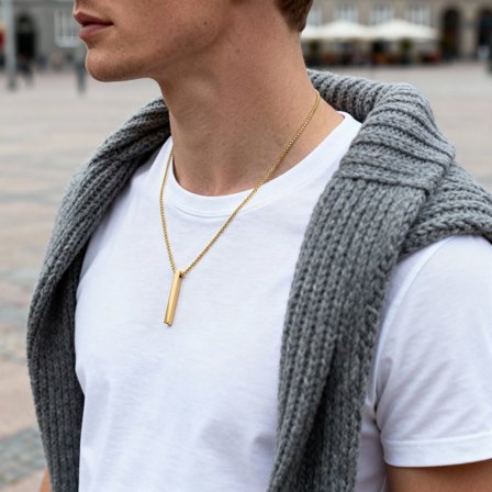 Gepolijste goudkleurige roestvrijstalen ketting met staafvormige hanger voor mannen - Stalen kettingen