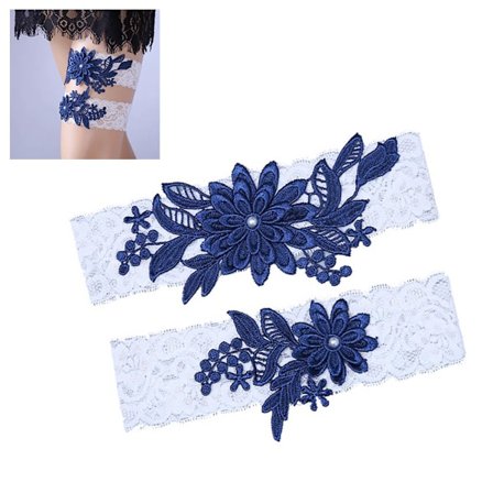 2 stk. Blomstrete Broderte Blonde Bryllupsstrømpebånd Sexy Brude Lårringer