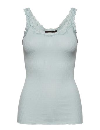 Silk Top W/ Lace T-shirts & Tops Sleeveless Blå Rosemunde