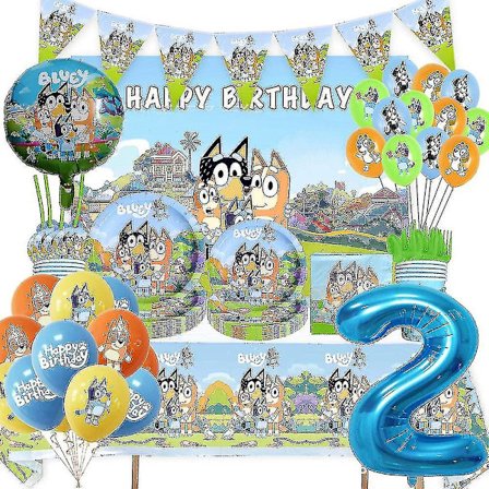 Randy Hund Bingo Grattis på födelsedagen Party Dekoration Husdjur Blå Valptema Engångstallrik Blueyed Baby Shower Latex Ballongtillbehör