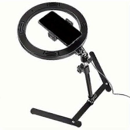 Dæmpbar LED Ring Fill Light med Justerbart Bordstativ til YouTube Video, Fotografering, Selfie, Vlog, Make-up, Live Streaming - Per