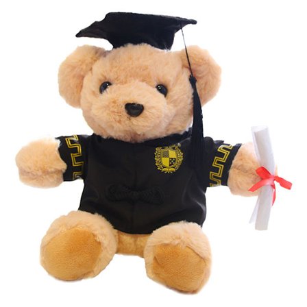Teddybjørn med briller - 25 cm, diplom og lægehue - plys