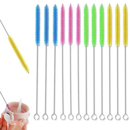 Pakke med 12 sugerørsbørster, lille rengøringsbørste, mælkeslangebørste, sugerør, til rengøring af reagensglas, tekande tudrenser, flaskebørste,