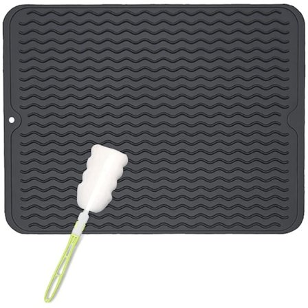 Silikoninen astiankuivausalusta, astiankuivausalusta, lämmönkestävä ja liukumaton, helppo puhdistaa, tiskialtaan alusta puhdistusharjalla Musta