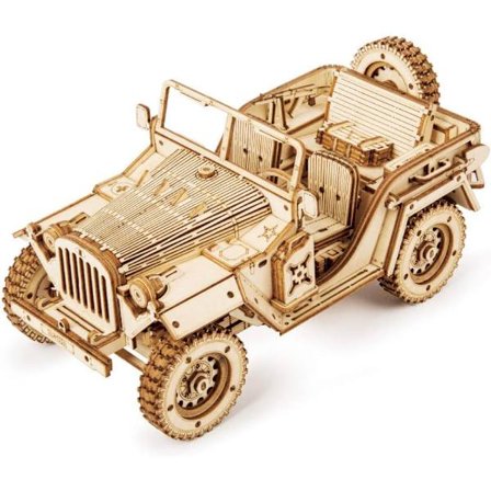 Träbil att bygga - 3D-pussel i trä - Mekanisk modell för barn och vuxna (Arméjeep)