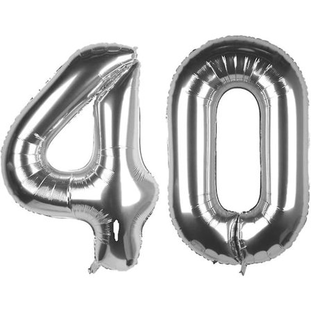40 tuuman hopeiset 40 numero jumbo foliopallot - Juhlakoristeet Tarvikkeet Ilmapallot - Täydellinen 40-vuotissyntymäpäivään tai 40-vuotisjuhlaan