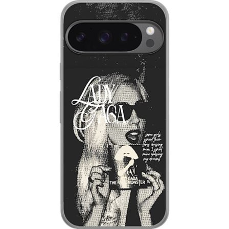 Kompatibelt Mobildeksel til Google Pixel 9 Pro XL Lady Gaga svart-hvit retroplakat med solbriller og popkonst-estetikk