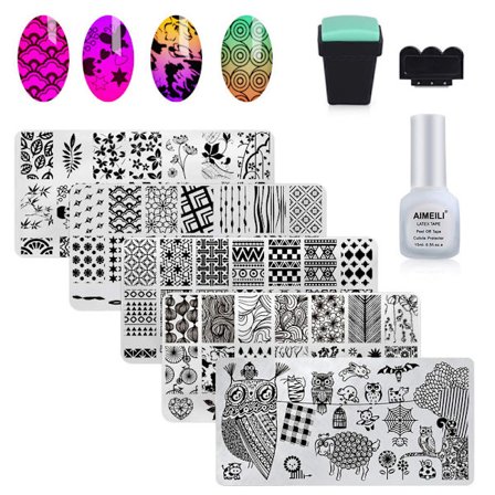 Nagelkonstplattor, nagelstämplar, manikyrverktygssats, 5 x nagelstämplar