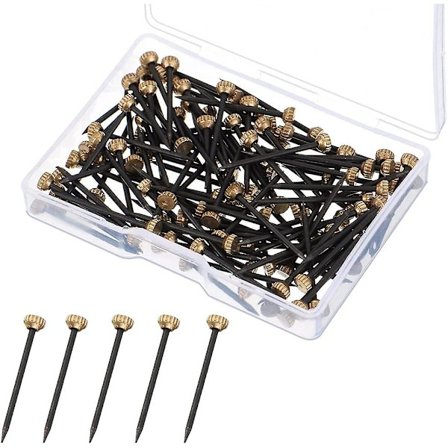 50-pakke Bildehengende Spiker - Små Spiker Med Svarte Stålspiker Og Messinghoder - For Bilder, Veggkunst, Med Plastoppbevaringsboks