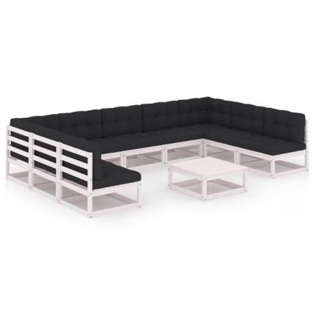 Vidaxl Loungegrupp Med Dynor 10 Delar Vit Massiv Furu Vit