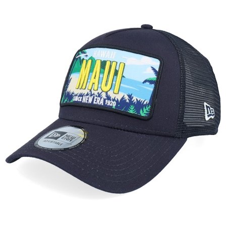 New Era - Blauw trucker Cap - Maui License Plate Hawaii Navy A-Frame Trucker @ Hatstore