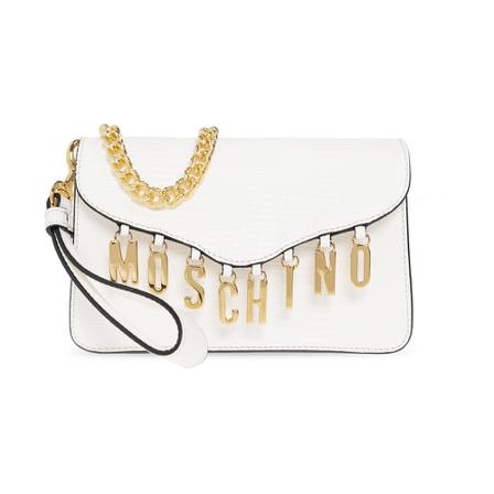 Moschino, Shoulder bag with logo Wit, Dames, Maat:ONE Size,leer