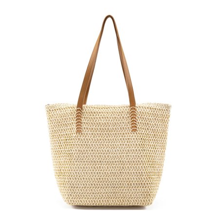 Sommer Strandvesker Vevd Veske for Kvinner Halm Tote Bag Håndveske Marked Shopping Reise Ferie Skulder Bag med Glidelås