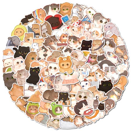 100 stk. Søte Katt Klistremerker for Vannflasker Kawaii Klistremerker | Vanntette Klistremerker for Vannflasker, Laptop, Telefon, Skateboard, Sykkel