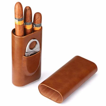 Høj kvalitet brun læder cigarkasse til 3 cigarer Cigar Humidor