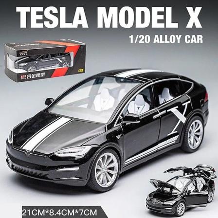 1/20 Tesla Model X Støpt Metall Lekebil 1:20 Miniatyr Legering Kjøretøy Trekk Tilbake Lyd & Lys Samling Gave Til Gutt Barn black