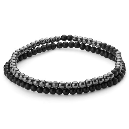 Thin Matte Onyx and Hematite Bead Bracelet Set for Men - Beaded bracelets