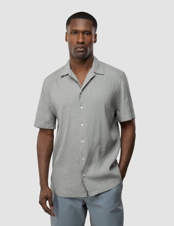 Shaping New Tomorrow - Refined Linen Bowling Short Sleeve Shirt - Stone Grey - Herre - Størrelse L