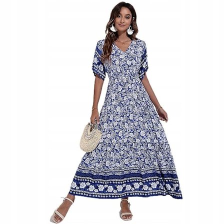 Kjole for kvinner, blomstret vintage elegant midilang aftenkjole med trekvart ermer