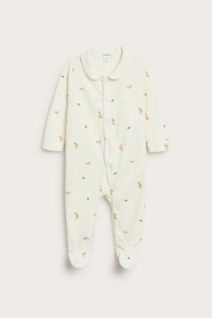 Newbie | Rävmönstrad pyjamas med fötter | Offwhite